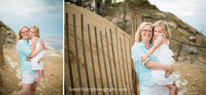 Mother and daughter pose for portrait on Cape Cod beach