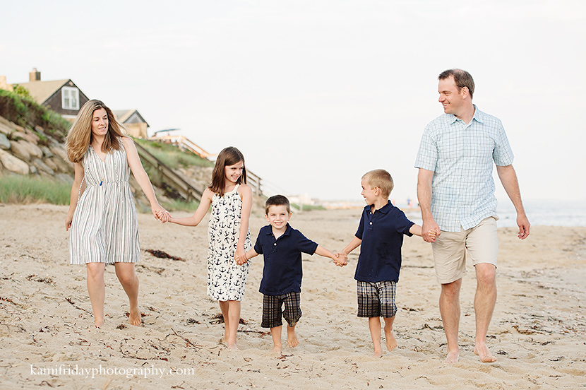 Greater Boston Family Photographer captures Boston family walking on the beach in Dennisport MA