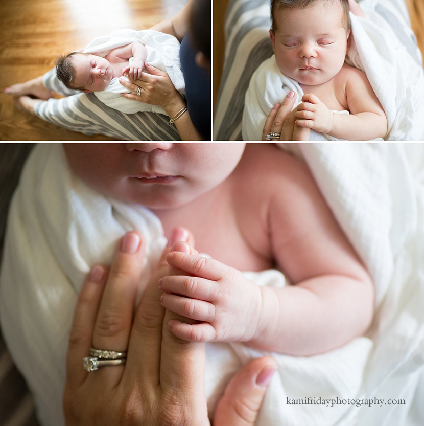 Hollis NH newborn photographer captures newborn baby holding mother's fingers