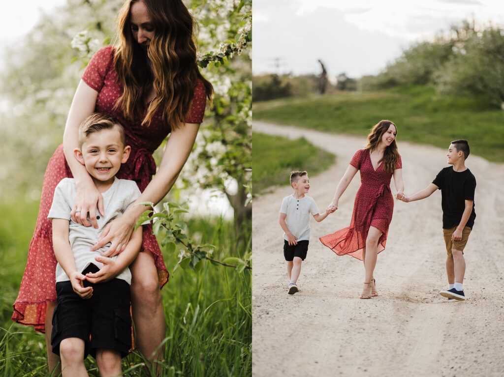 A mother lovingly plays with her sons, as captured by NH family photographer, Kami Friday.