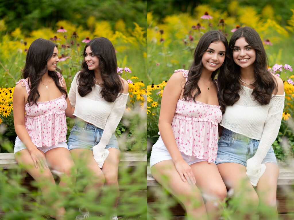 2 beautiful Hollis NH teen sisters pose for family portraits.