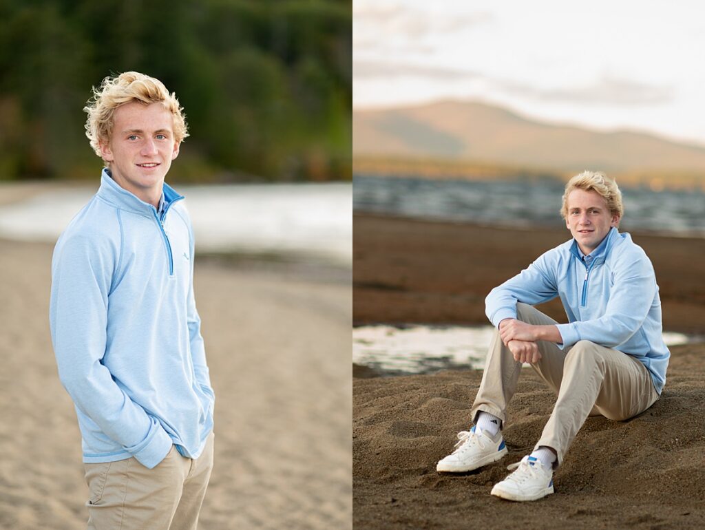 Gilford high school senior smiles for senior photos at Lake Winnipesaukee