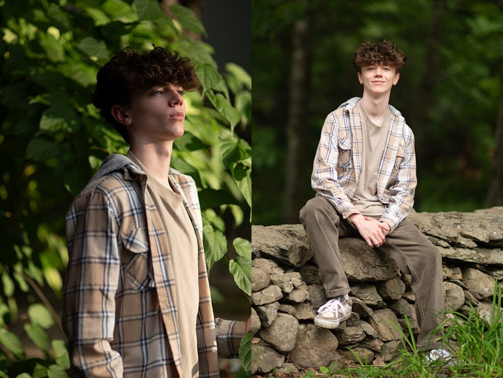 Nashua senior sits on brick wall at Beaver Brook in Hollis